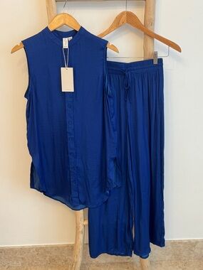 NWT Joie Coords 2pc Set - Blue Silky Long Tunic & Matching Flowy Pants Set XS